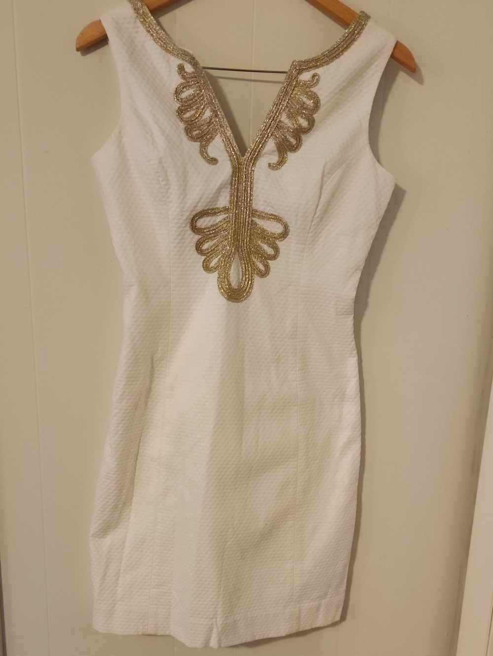 Lilly Pulitzer White Sleeveless Dress with Gold Beaded Trim